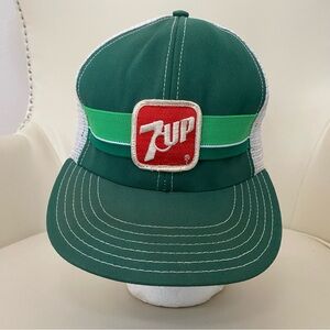 Vintage 7 UP Unitoy green & white made in USA cap size S collectible has stains